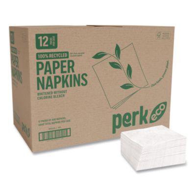 Perk™ Eco Recycled Paper Napkins Eco Recycled Paper Napkins, 1-Ply, 12.75 x 11.25, White, 400/Pack, 12 Packs/Carton