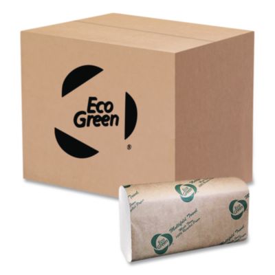 Eco Green® Multi-Fold Recycled Paper Towels, 1-Ply, 9.25 x 9.5, Natural White, 250/Pack, 16 Packs/Carton