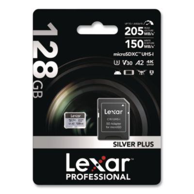 Professional SILVER Series microSDXC Memory Card with Adapter UHS-I V30 Class 10 128 GB LMSSIPL128GBNU