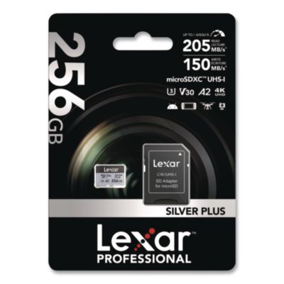 Professional SILVER Series microSDXC Memory Card with Adapter UHS-I V30 Class 10 256 GB LMSSIPL256GBNU