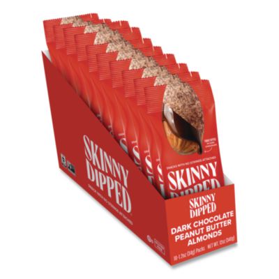 SkinnyDipped® Dark Chocolate Peanut Butter Almonds, 1.2 oz Pouch, 10/Box