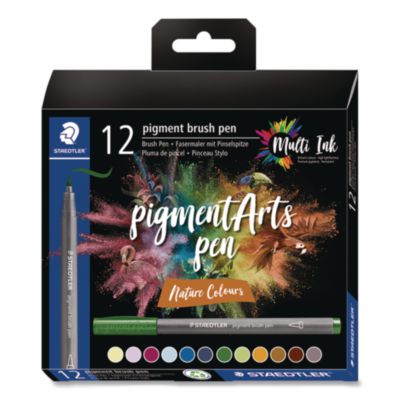 Staedtler® Pigment Brush Pen Set, Medium-Firm Tip, Assorted Nature Colors, 12/Pack