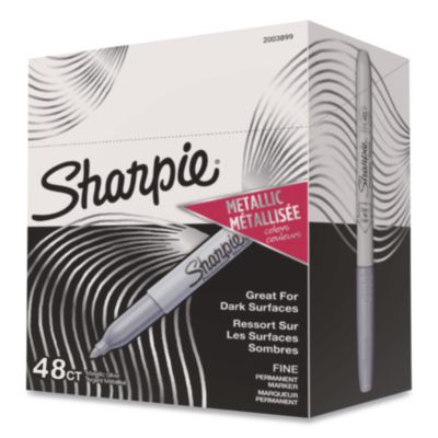 Sharpie® Metallic Fine Point Permanent Markers, Fine Bullet Tip, Metallic Silver, 48/Carton