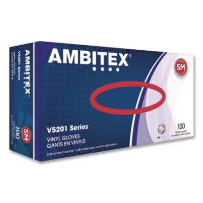 AMBITEX® V5201 Series Powder-Free Vinyl Gloves, Small, 3 mil Thick, 9" Long, Clear, 100/Box