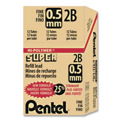 Pentel® Premium Hi-Polymer Lead Refill, 0.5 mm, 2B, Black, 12/Pack