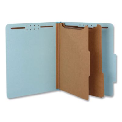 Pendaflex® Pressboard Top Tab Classification Folders, 2/5-Cut Tab, Expands 2.5", 2 Dividers, 6 Fasteners, Letter Size, Light Blue, 10/BX