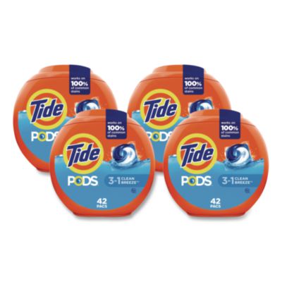 Tide® PODS Laundry Detergent, HE Compatible, Clean Breeze, 36 oz Tub, 42 Pacs/Tub, 4 Tubs/Carton