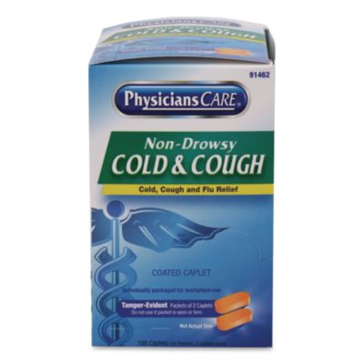 PhysiciansCare® Non-Drowsy Cold and Cough Medicine, 2 Tablets/Pack, 50 Packs/Box