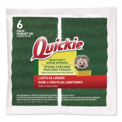 Quickie® Heavy-Duty Scrubber Sponge, 4 x 2.5, 1" Thick, Yellow/Green, 6/Pack