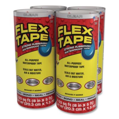 Flex Seal Products® Flex Tape Strong Rubberized Waterproof Tape, 4" Core, 39 mil Thick, 8" x 5 ft, Clear, 4/Carton