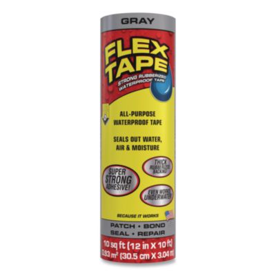 Flex Seal Products® Flex Tape Strong Rubberized Waterproof Tape, 4" Core, 39 mil Thick, 12" x 10 ft, Gray, 4/Carton