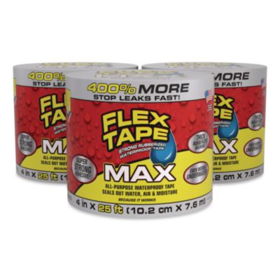Flex Seal Products® MAX Strong Rubberized Waterproof Tape, 4" Core, 39 mils Thick, 4" x 25 ft, Clear, 3/Carton