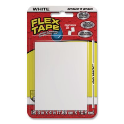 Flex Seal Products® Flex Tape Strong Rubberized Waterproof Tape, 39 mils Thick, 4" x 3", White, 2 Patches/Pack, 24/Carton