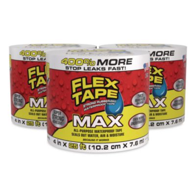 Flex Seal Products® MAX Strong Rubberized Waterproof Tape, 4" Core, 39 mils Thick, 4" x 25 ft, White, 3/Carton