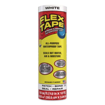 Flex Seal Products® Flex Tape Strong Rubberized Waterproof Tape, 4" Core, 39 mil Thick, 12" x 10 ft, White, 4/Carton