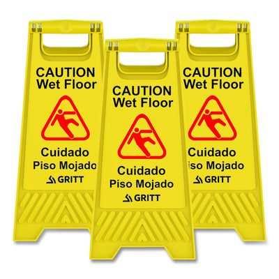 Gritt Commercial Caution Wet Floor Sign Caution Wet Floor Sign, 11.8 x 12 x 24, Yellow, 3/Pack