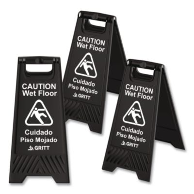 Gritt Commercial Caution Wet Floor Sign Caution Wet Floor Sign, 11.8 x 12 x 24, Black, 3/Pack