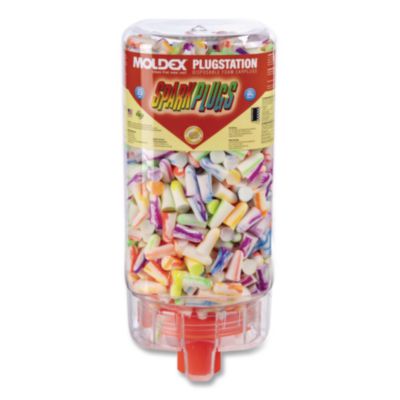 Moldex® SparkPlugs Single-Use Earplugs with PlugStation Dispenser, 33 dB NRR, Randomly Assorted Color Bullet Plugs, 500 Pairs/Box