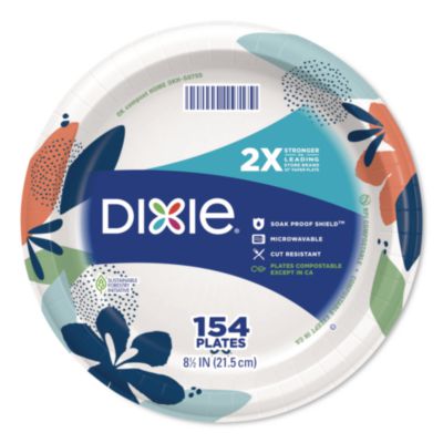 Dixie Medium Paper Plates, 8.5 Inch, 154 Count, 2X Stronger, Microwave-Safe, Soak-Proof, Cut Resistant