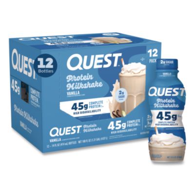 Quest® Protein Milkshakes, Vanilla, 14 oz Bottle, 12/Carton