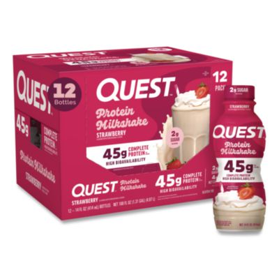 Quest® Protein Milkshakes, Strawberry, 14 oz Bottle, 12/Carton