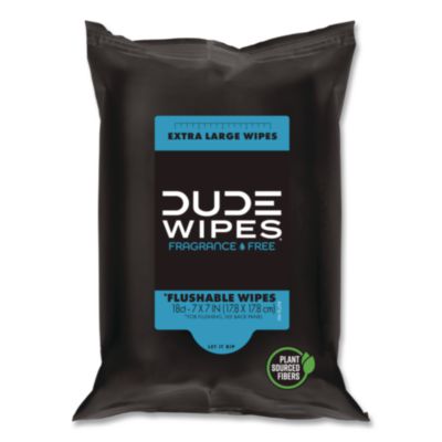 DUDE Wipes® Extra Large Flushable Wipes, 7 x 7, Fragrance Free, White, 18 Wipes