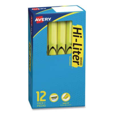 Avery® HI-LITER Pen-Style Highlighters, Fluorescent Yellow Ink, Chisel Tip, Yellow/Black Barrel, Dozen