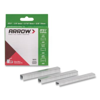 Arrow JT21 Standard Staples JT21 Standard Staples, 0.25" Leg/0.31" Leg/0.38" Leg, 0.44" Crown, Silver, 1,875/Box