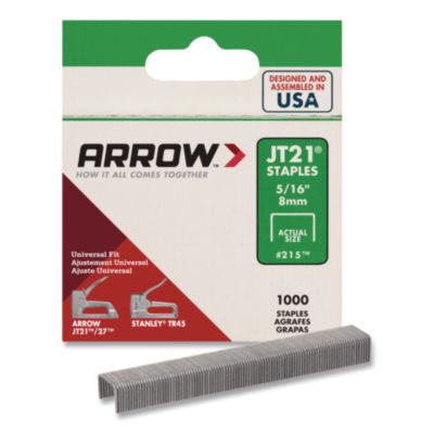 Arrow JT21 Standard Staples JT21 Standard Staples, 0.31" Leg, 0.44" Crown, Silver, 1,000/Box