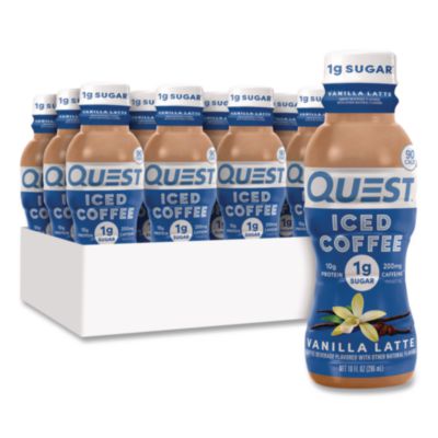 Quest® Iced Coffee, Vanilla Latte, 10 oz Bottle, 12/Carton