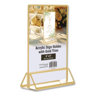 Excello Global Products® Acrylic Sign Holder with Gold Trim, 4 x 6 Insert