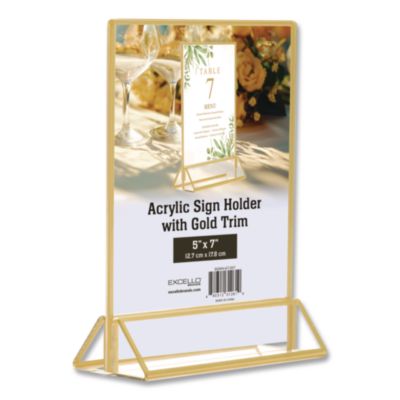 Excello Global Products® Acrylic Sign Holder with Gold Trim, 5 x 7 Insert