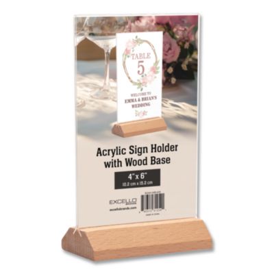 Excello Global Products® Acrylic Sign Holder with Wood Base, 4 x 6 Insert
