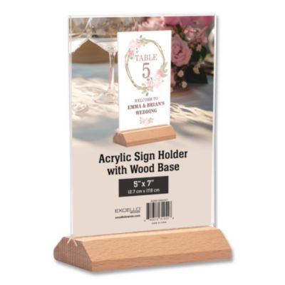 Excello Global Products® Acrylic Sign Holder with Wood Base, 5 x 7 Insert