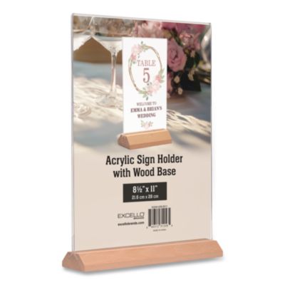 Excello Global Products® Acrylic Sign Holder with Wood Base, 8.5 x 11 Insert