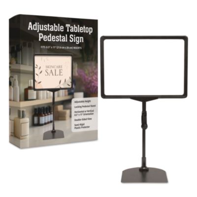 Global Printed Products Adjustable Tabletop Pedestal Sign Adjustable Tabletop Pedestal Sign, 8.5 x 11 Insert, Black
