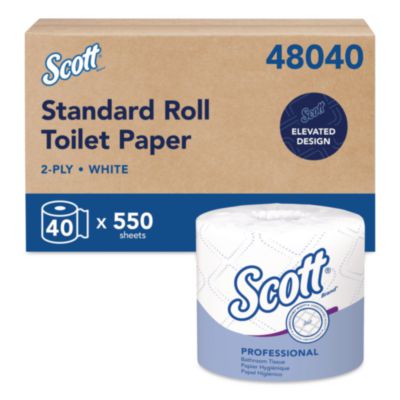 Scott® Essential Standard Roll Bathroom Tissue, for Commercial Use, Septic Safe, 2-Ply, White, 550 Sheets/Roll, 40 Rolls/Carton