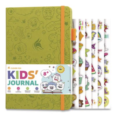 Clever Fox® Kids' Guided Journal, Undated 14-Week Format, Engraved Fun Character/Activity Artwork, Apple Green Cover, 8.3 x 5.8 Sheets