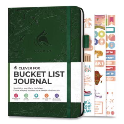Clever Fox® Bucket List Journal, 100 Entries with Before/After Pages, Engraved Adventure Artwork, Forest Green Cover, 8.3 x 5.8 Sheets