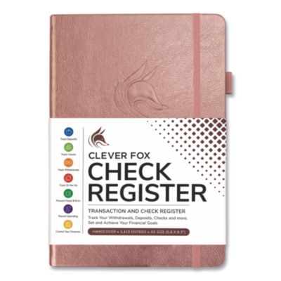 Clever Fox® Check Register Book, 8 Columns, Rose Gold Cover, 55 Sheets/Book