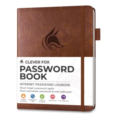 Clever Fox® Password Book, Brown Cover