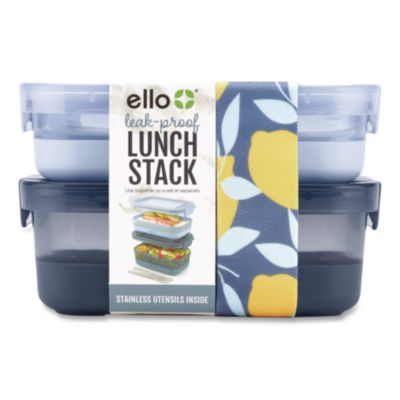ello® Lunch Stack Bento Box, 2 Containers, 5.24 x 7.13 x 4.41, Blue