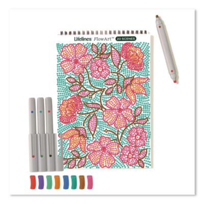 Lifelines® FlowArt Dot-By-Letter Coloring Book, Botanic, with 4 Double-Sided Markers, All Ages, 20 Sheets