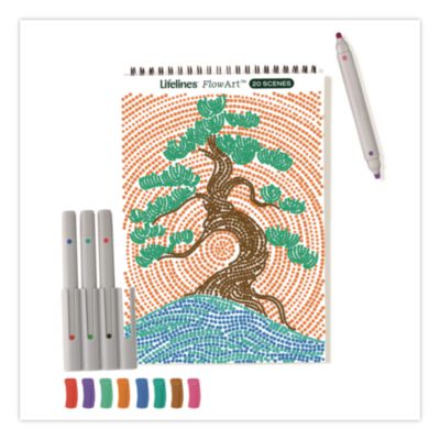 Lifelines® FlowArt Dot-By-Letter Coloring Book, Landscapes, with 4 Double-Sided Markers, All Ages, 20 Pages