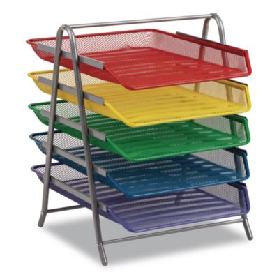 Mind Reader Tiered Metal Mesh Desk Tray Organizer Tiered Metal Mesh Desk Tray Organizer, 5-Tier, Letter Size, 14 x 11.75 x 15, Assorted Color