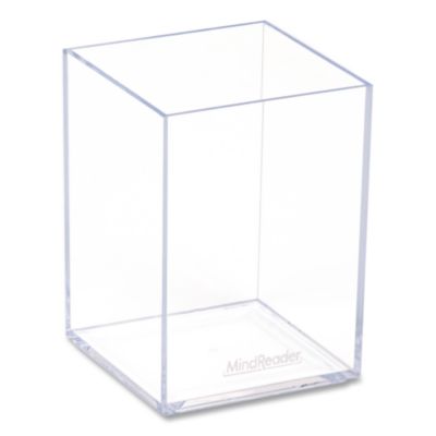 Mind Reader Plastic Pen Cup Holder Plastic Pen Cup Holder, 2.5" x 2.5" x 4", Clear