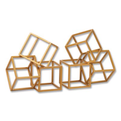 Mind Reader Geometric Cube Metal Bookends Geometric Cube Metal Bookends, Nonskid Base, 4.25 x 6 x 6, Iron, Gold