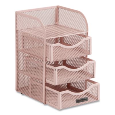 Mind Reader 4-Compartment Metal Desk Organizer 4-Compartment Metal Desk Organizer, 4.75 x 5 x 8, Pink