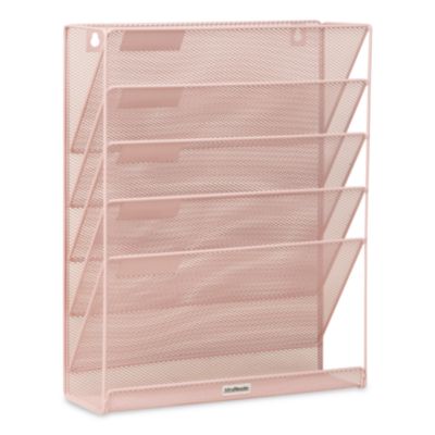Mind Reader 5-Pocket Metal Mesh Mountable Wall File 5-Pocket Metal Mesh Mountable Wall File, 5 Sections, Letter Size, 12.75 x 4 x 16, Pink