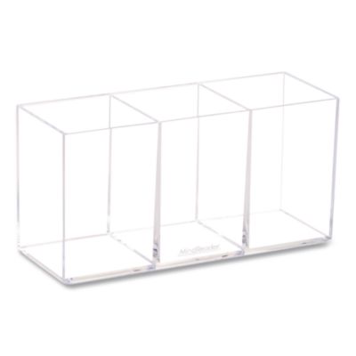 Mind Reader 3-Compartment Plastic Pen and Accessories Holder 3-Compartment Plastic Pen and Accessories Holder, 2.5" x 7" x 3.5", Clear